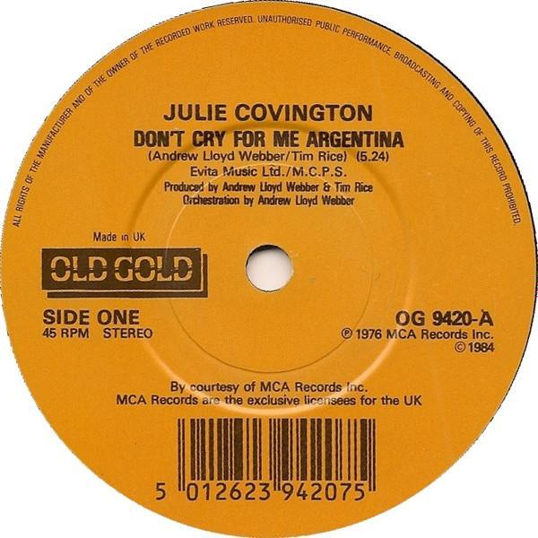 Julie Covington, Barbara Dickson - Don't Cry For Me Argentina / Another Suitcase Another Hall