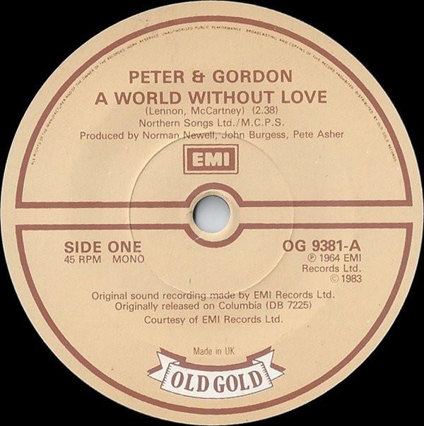 Peter & Gordon - A World Without Love / Nobody I Know